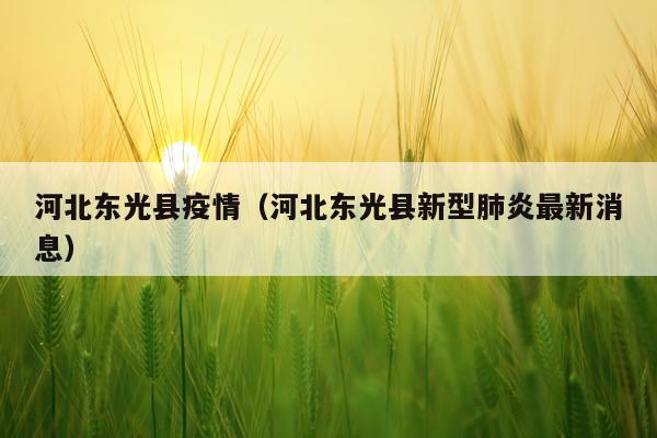 河北东光县疫情（河北东光县新型肺炎最新消息）